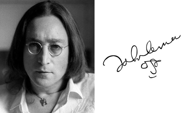 chu-ky-1 John Lennon vẽ một bức chân dung tự họa đơn giản trong chữ ký.