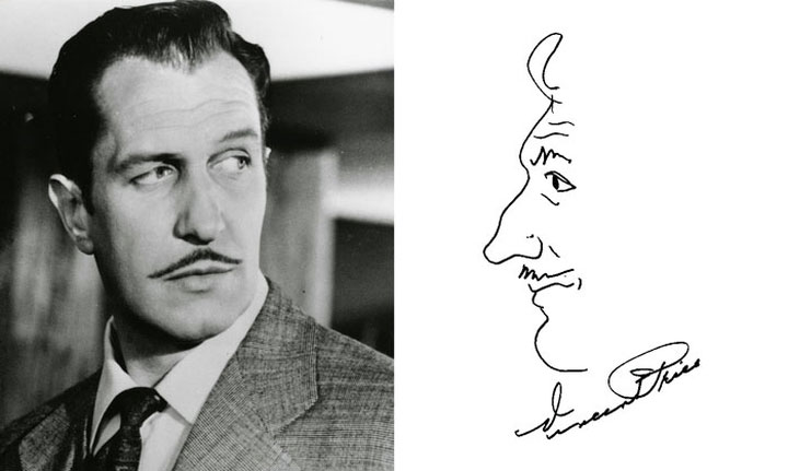 chu-ky-2 Nam diễn viên Vincent Price vẽ chân dung mình trong chữ ký.