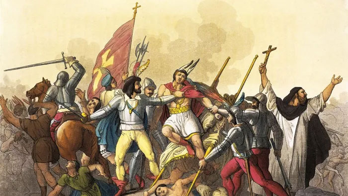 doan-quan-cua-francisco-pizarro-gonzalez Bức ảnh minh họa cảnh đoàn quân của Francisco Pizarro González bắt được hoàng tử Inca, Atahualpa.