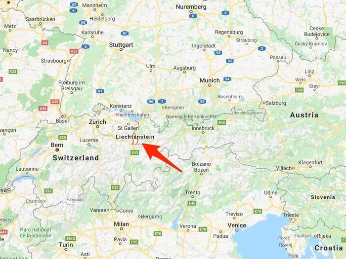 Liechtenstein trên bản đồ thế giới.